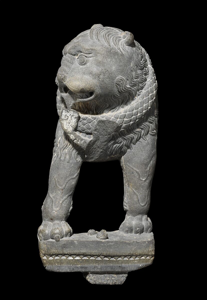 Pair of Lions with Attendant, Schist, Pakistan (ancient region of Gandhara)