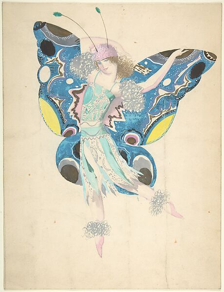 Design for a Butterfly Costume, Sergey Chekhonin (Russian, 1878–1936), Graphite, gouache, watercolor. 