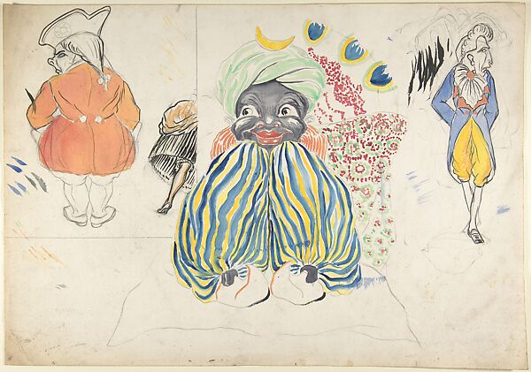 Three costume studies for  "Scherezade", Paris, 1928, Boris Konstantinovitch Bilinsky (Russian, Tighina 1900–1948 Catania), Pencil, watercolor, brush and black ink. 