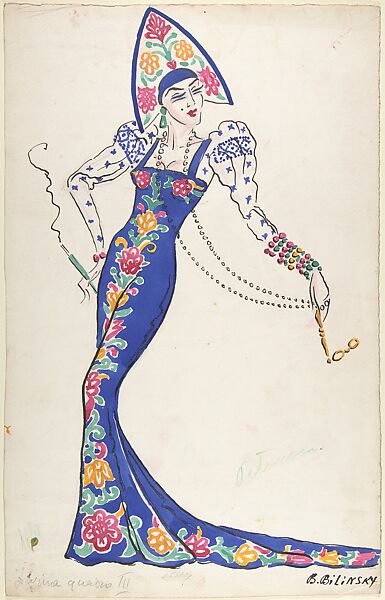 Oriental costume design for elegant woman, Boris Konstantinovitch Bilinsky (Russian, Tighina 1900–1948 Catania), pencil, gouache, brush and black ink 