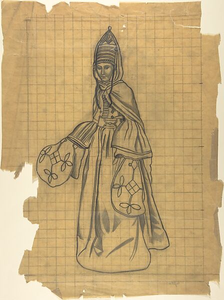 Russian female costume, Léon Bakst (Russian, Grodno 1866–1924 Paris), Graphite on tracing paper 