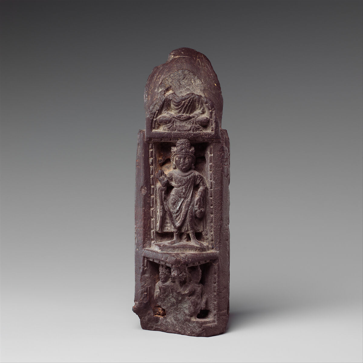 Three-Sided Section of a Portable Shrine with Scenes from the Life of the Buddha, Phyllitic schist, Pakistan (ancient region of Gandhara) 
