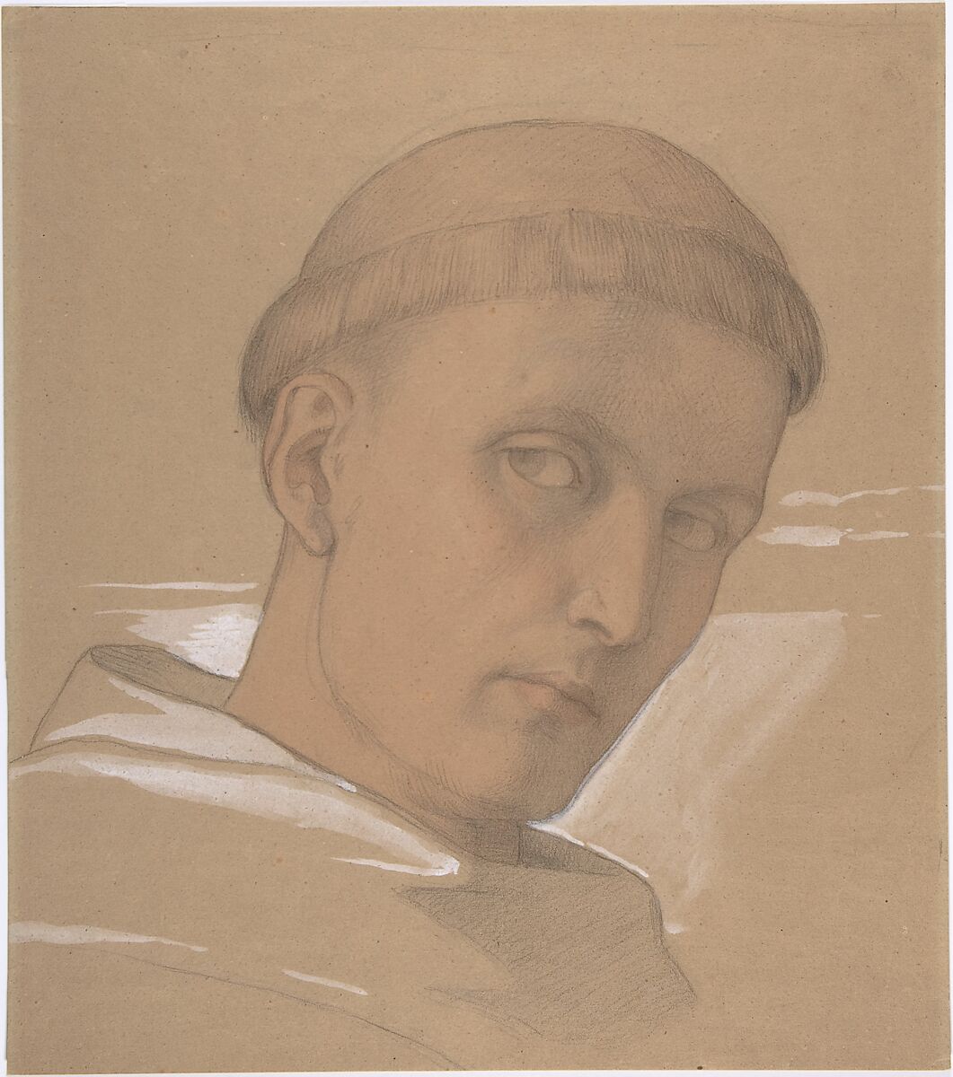 Study of the Head of St. Augustine, for the painting of the Madonna and Child with Saint Augustine and Bonifacius (1846), Eduard Jakob von Steinle (Austrian, Vienna 1810–1886 Frankfurt am Main), Graphite, pink wash, and white bodycolor 