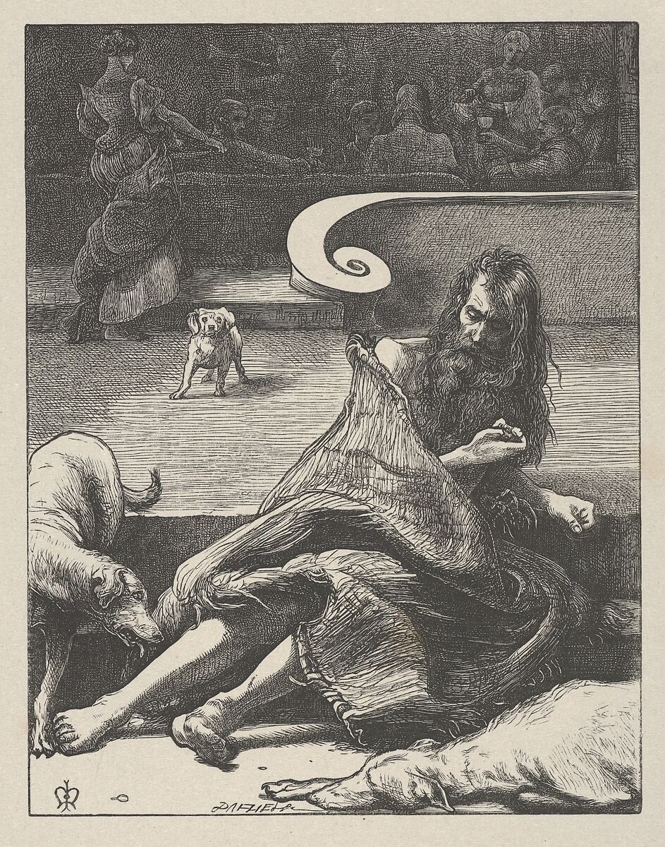 The Rich Man and Lazarus (The Parables of Our Lord and Saviour Jesus Christ), After Sir John Everett Millais (British, Southampton 1829–1896 London), Wood engraving; proof 