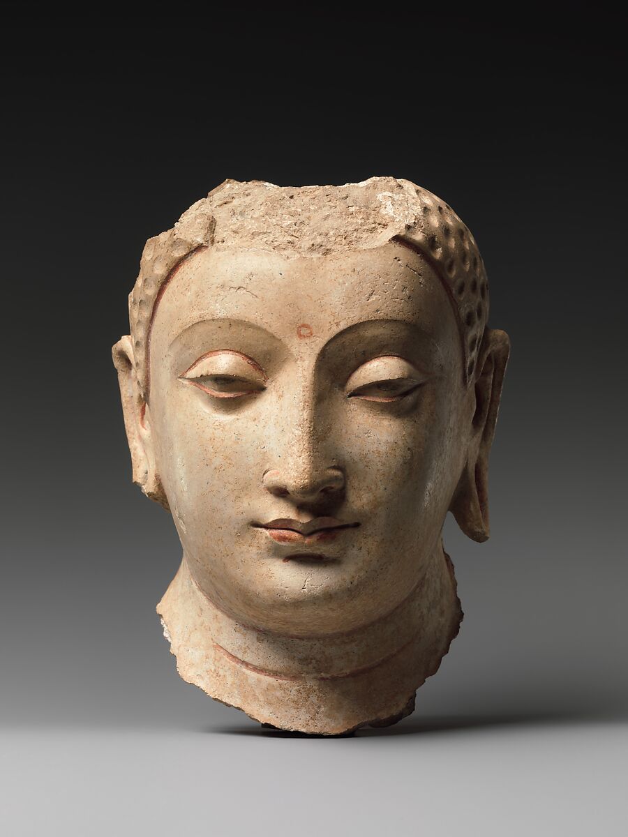 Head of Buddha, Stucco with traces of paint, Afghanistan (probably Hadda)