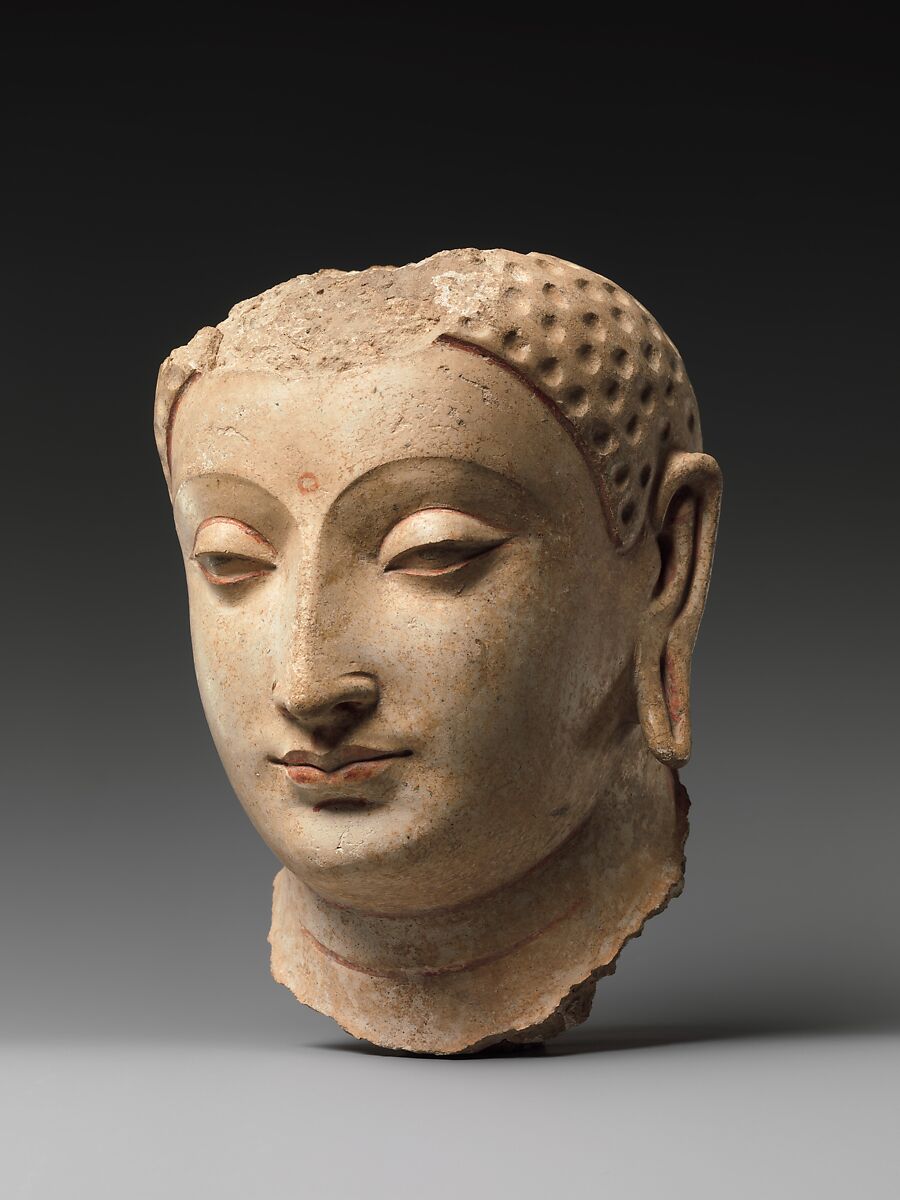 Head of Buddha, Stucco with traces of paint, Afghanistan (probably Hadda)