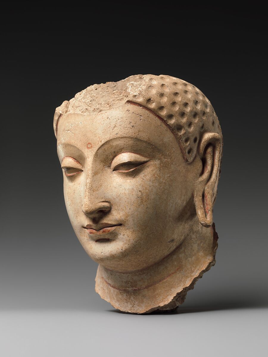 Head of Buddha, Stucco with traces of paint, Afghanistan (probably Hadda) 