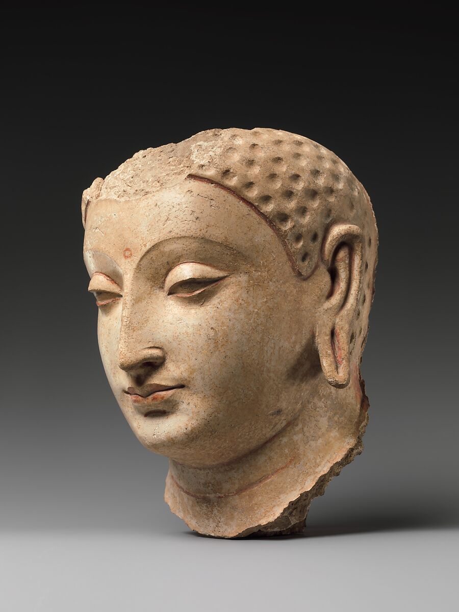 Head of Buddha, Stucco with traces of paint, Afghanistan (probably Hadda)