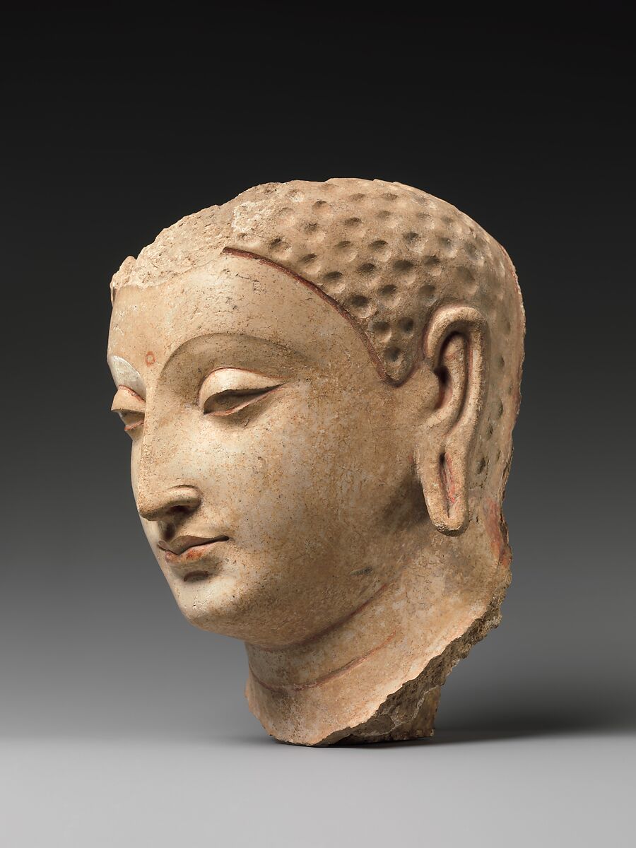 Head of Buddha, Stucco with traces of paint, Afghanistan (probably Hadda)