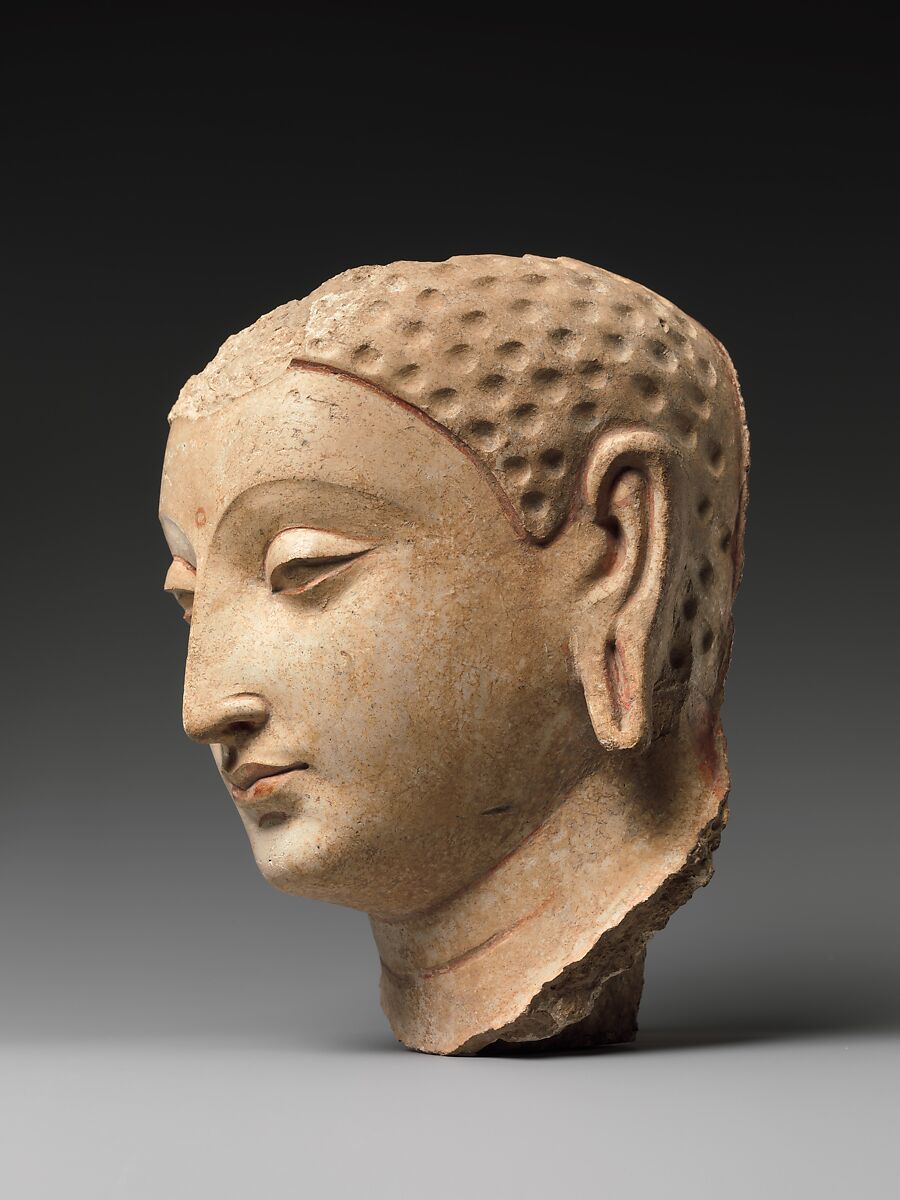 Head of Buddha, Stucco with traces of paint, Afghanistan (probably Hadda)