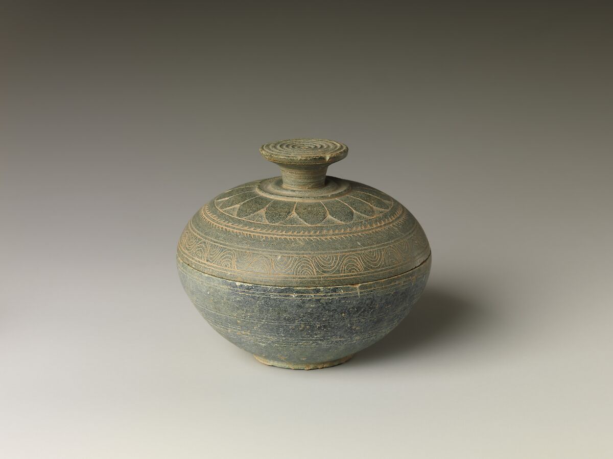 Reliquary with Contents, Schist with objects of copper, gold, pearl, shell, glass, stone and coral, Pakistan (ancient region of Gandhara)