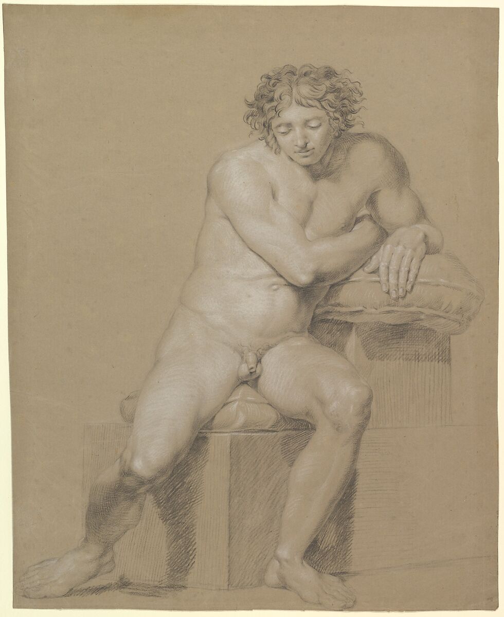 Study of a Seated Male Nude, Philipp Otto Runge (German, Wolgast 1777–1810 Hamburg), Black and white chalk 