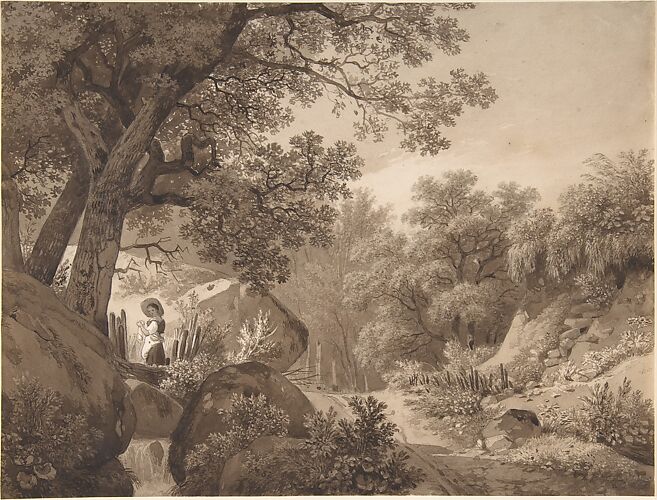 Landscape with a Young Girl at a Waterfall
