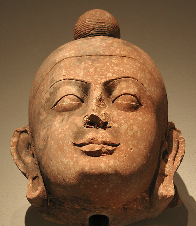Head of a Buddha or a Jain Tirthankara, Mottled red sandstone, India (Uttar Pradesh, Mathura) 