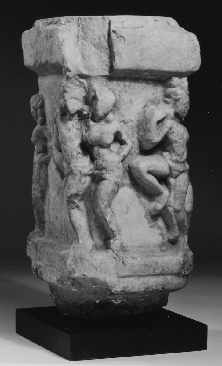Four-Sided Pillar with Loving Couples (Mithunas), Limestone, India (Andhra Pradesh, Nagarjunakonda) 