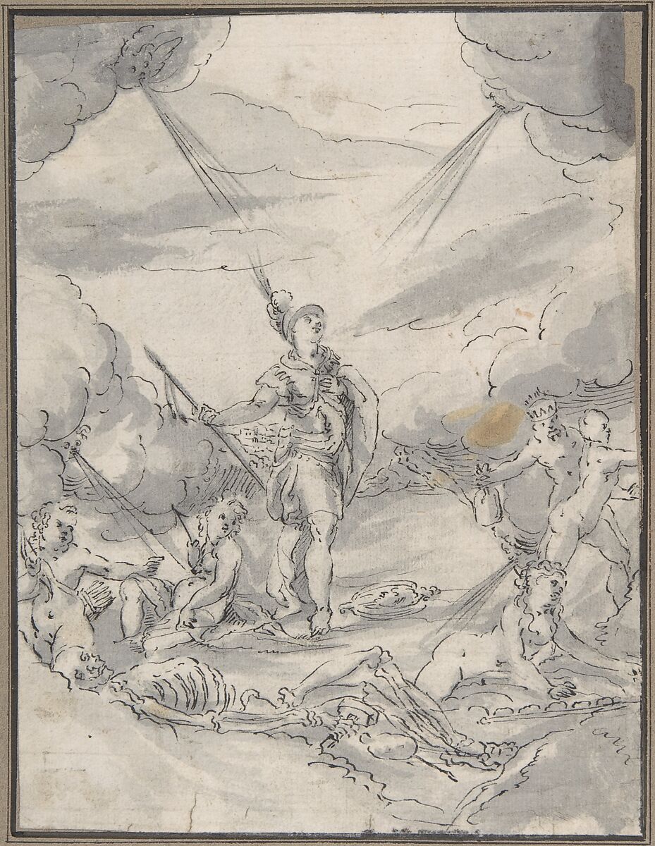 Allegorical Scene (Temptations of a Wealthy Man?), Attributed to Master of the Stockholm Wolf Huber Copies, Pen and black ink, brush and gray wash 