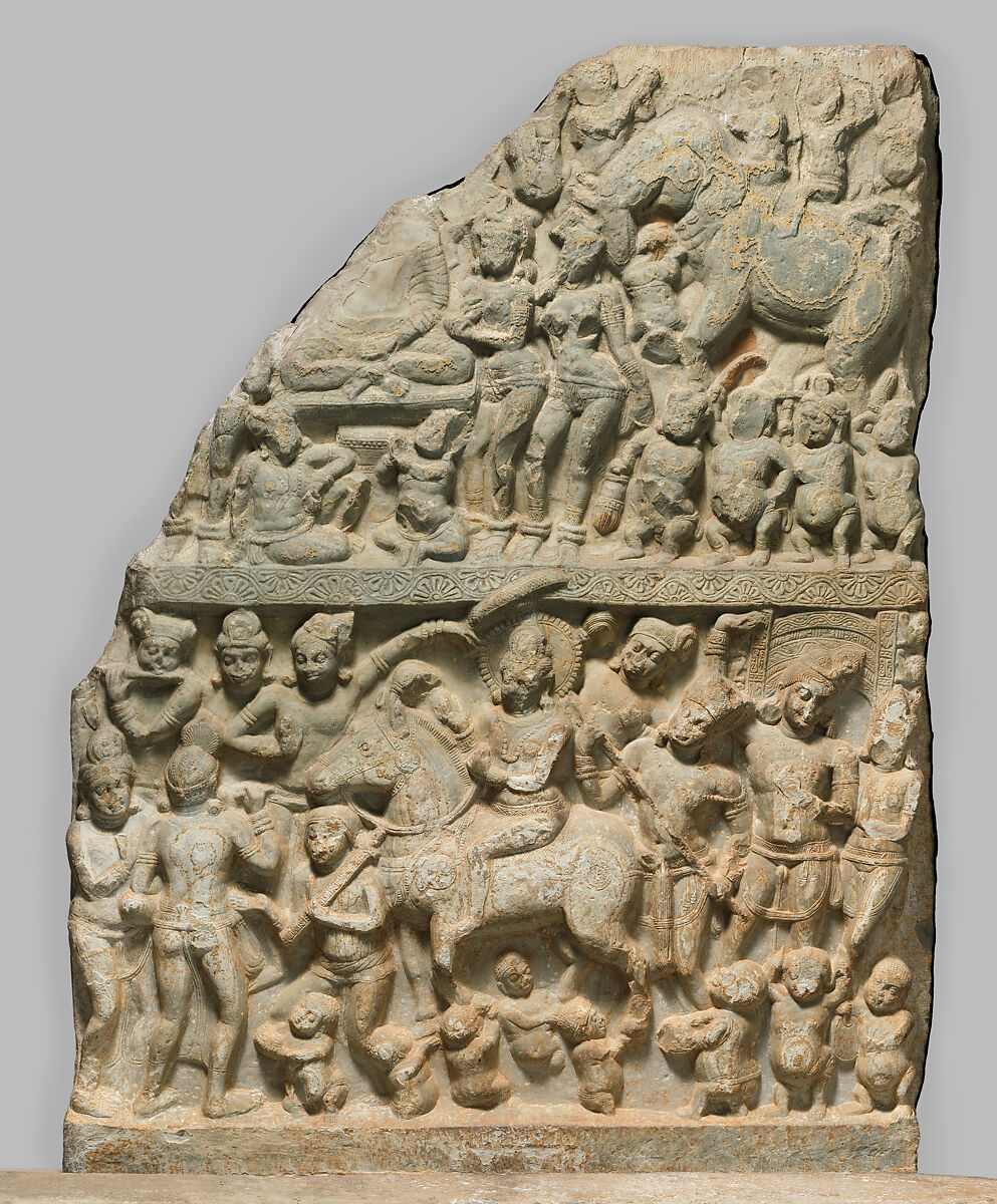 Drum panel with scenes of the Great Departure and Temptation of the Buddha, Limestone, India, Nagarjunakonda, Guntur district, Andhra Pradesh