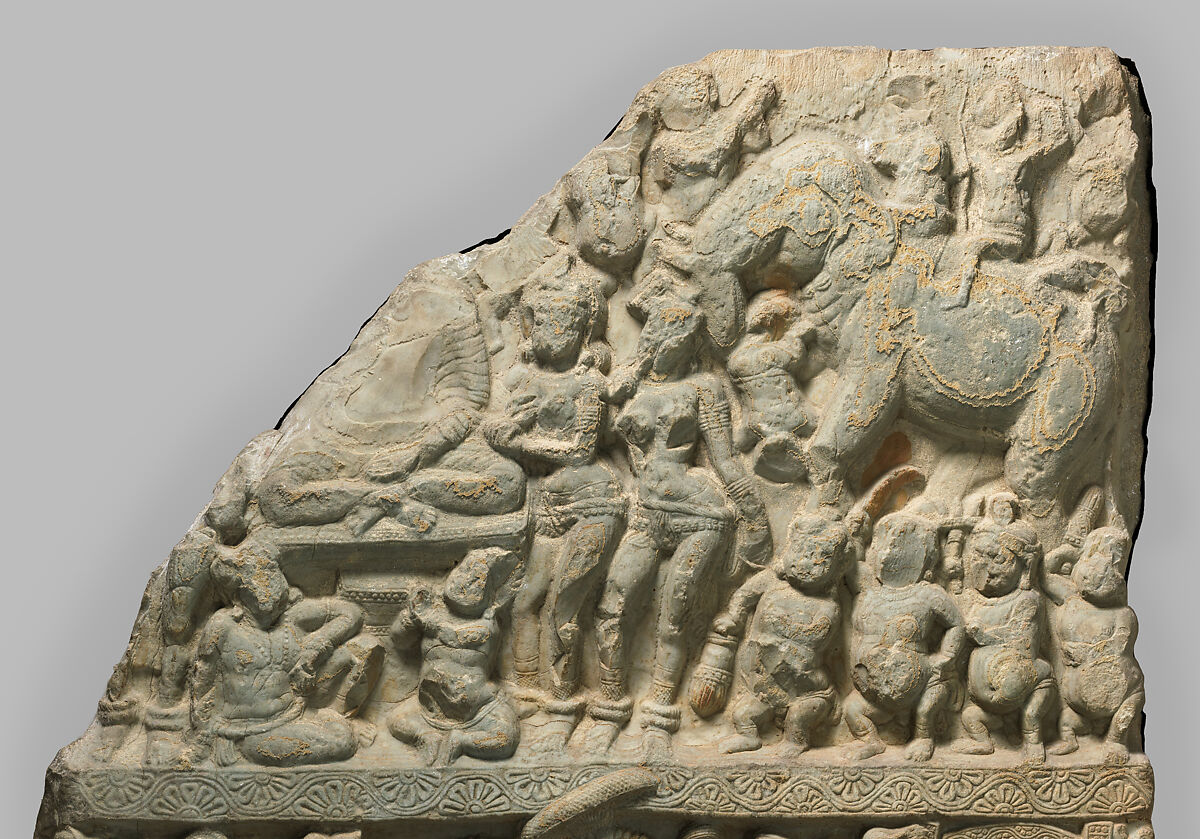 Drum panel with scenes of the Great Departure and Temptation of the Buddha, Limestone, India, Nagarjunakonda, Guntur district, Andhra Pradesh