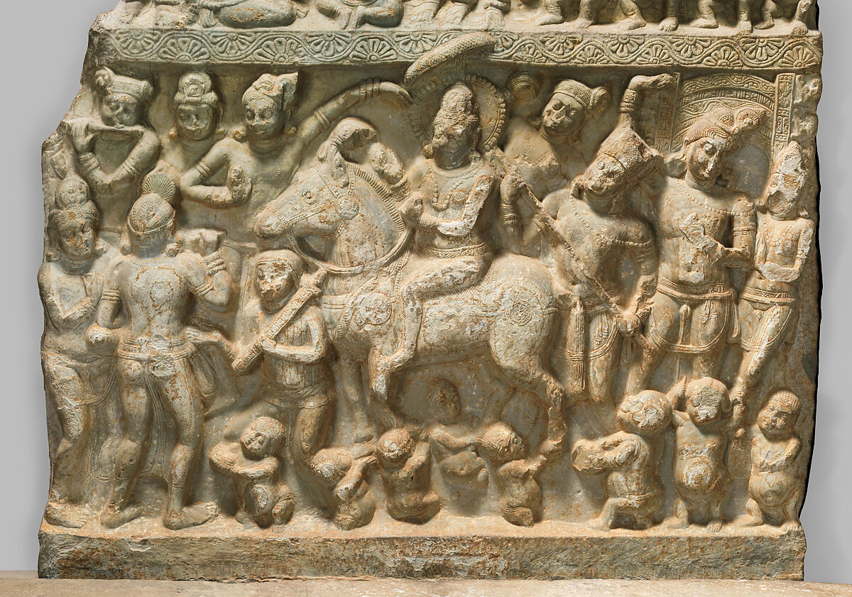 Drum panel with scenes of the Great Departure and Temptation of the Buddha, Limestone, India, Nagarjunakonda, Guntur district, Andhra Pradesh