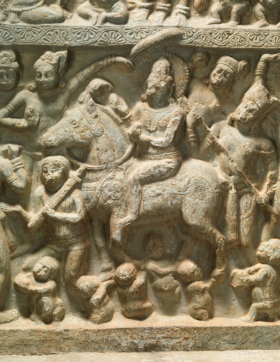 Drum panel with scenes of the Great Departure and Temptation of the Buddha, Limestone, India, Nagarjunakonda, Guntur district, Andhra Pradesh