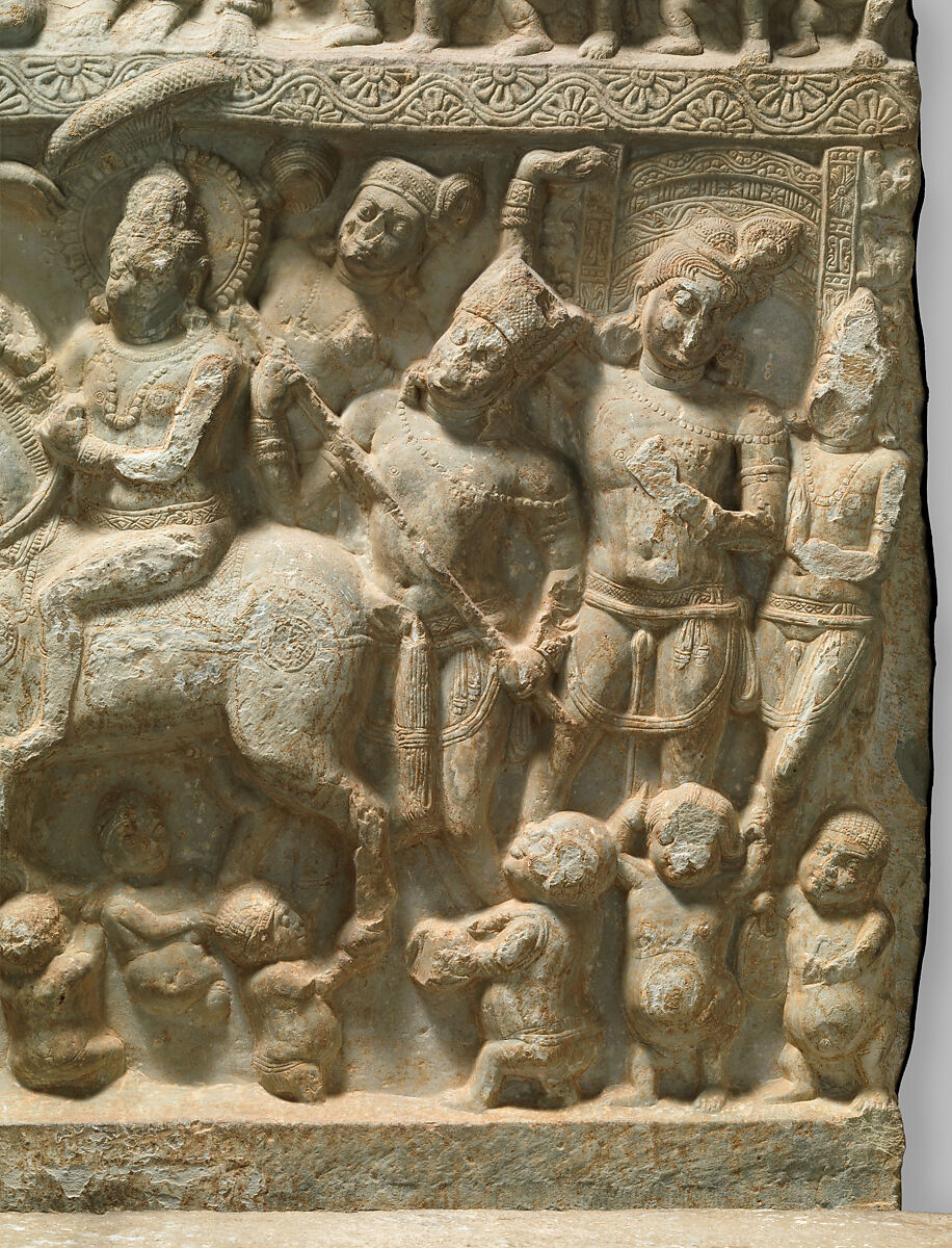 Drum panel with scenes of the Great Departure and Temptation of the Buddha, Limestone, India, Nagarjunakonda, Guntur district, Andhra Pradesh