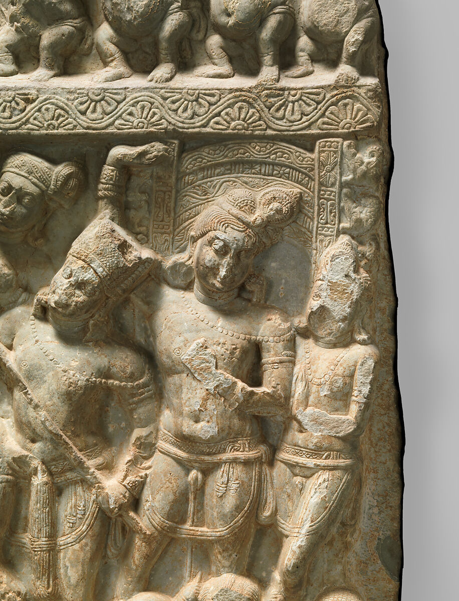 Drum panel with scenes of the Great Departure and Temptation of the Buddha, Limestone, India, Nagarjunakonda, Guntur district, Andhra Pradesh