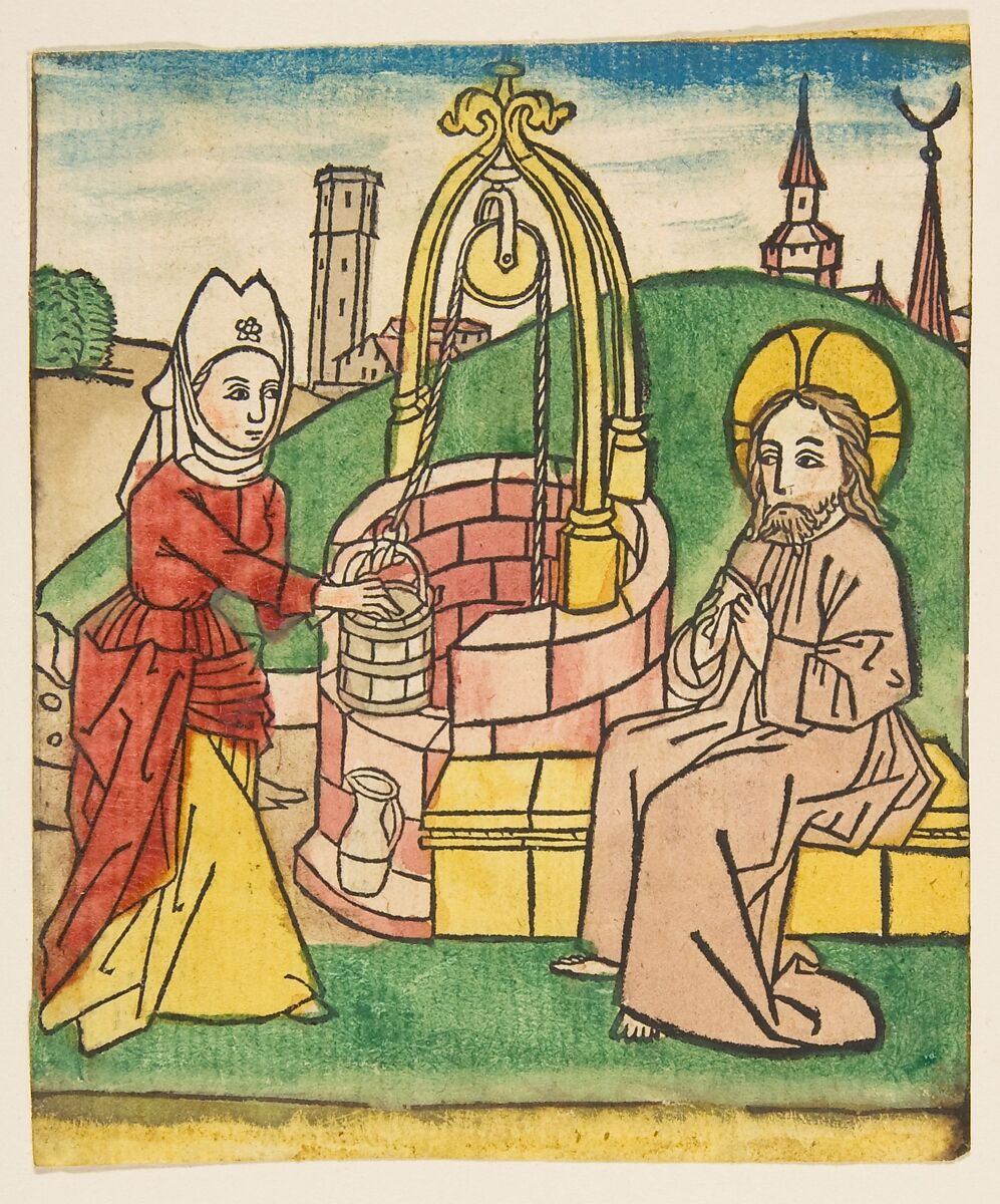 Christ and the Samaritan Woman, Anonymous, German, 15th century, Woodcut 
