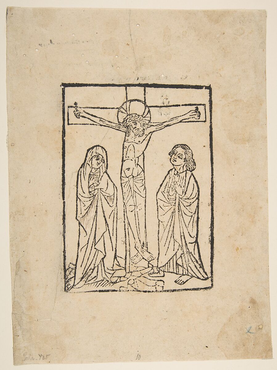 Christ on the Cross, with the Virgin and Saint John, Anonymous, 15th century, Woodcut 