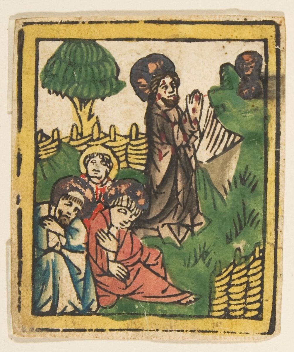 Christ on the Mount of Olives, Anonymous, German, 15th century, Woodcut, hand-colored 