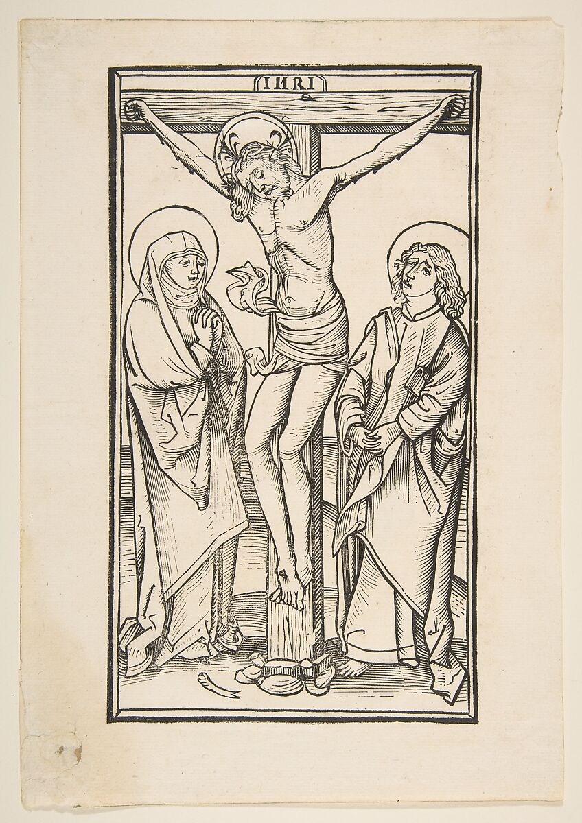 Christ on the Cross with the Virgin and Saint John, Anonymous, 15th century, Woodcut 