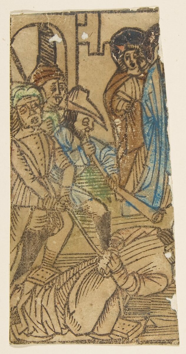 One of the Seven Falls of Christ, Anonymous, German, 15th century, Woodcut, hand-colored 