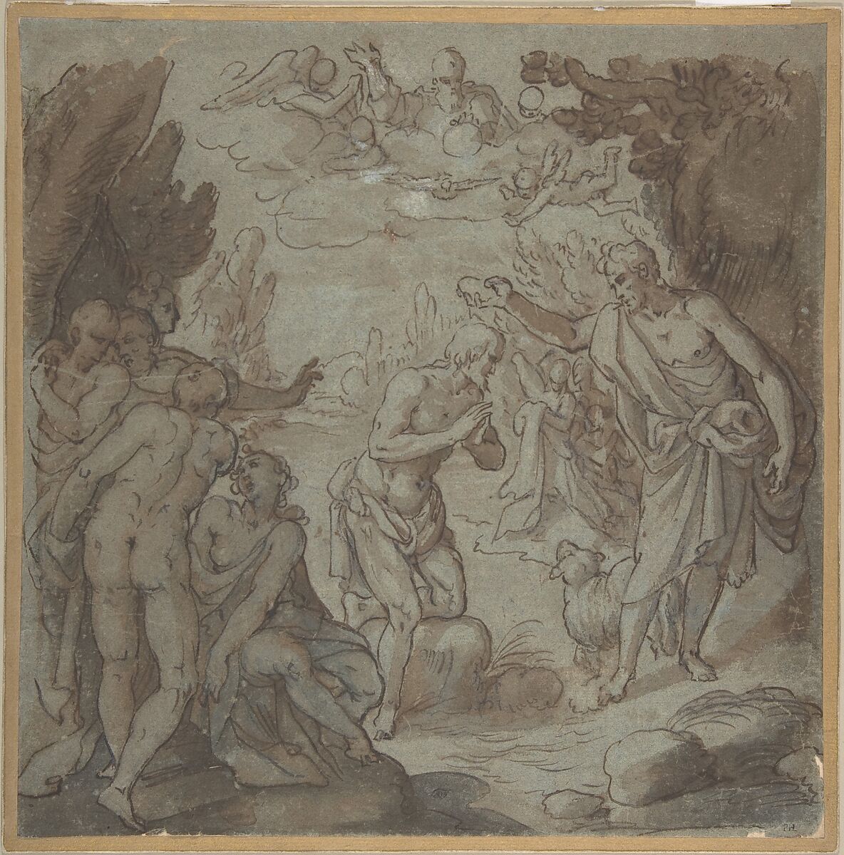 Baptism of Christ, Circle of Hans Rottenhammer I (German, Munich 1564–1625 Augsburg), Pen and brown ink, brush and brown wash 