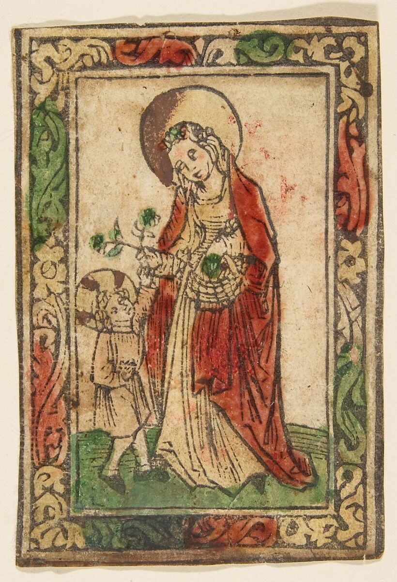 St. Dorothea, Anonymous, German, 15th century, Woodcut, hand-colored 