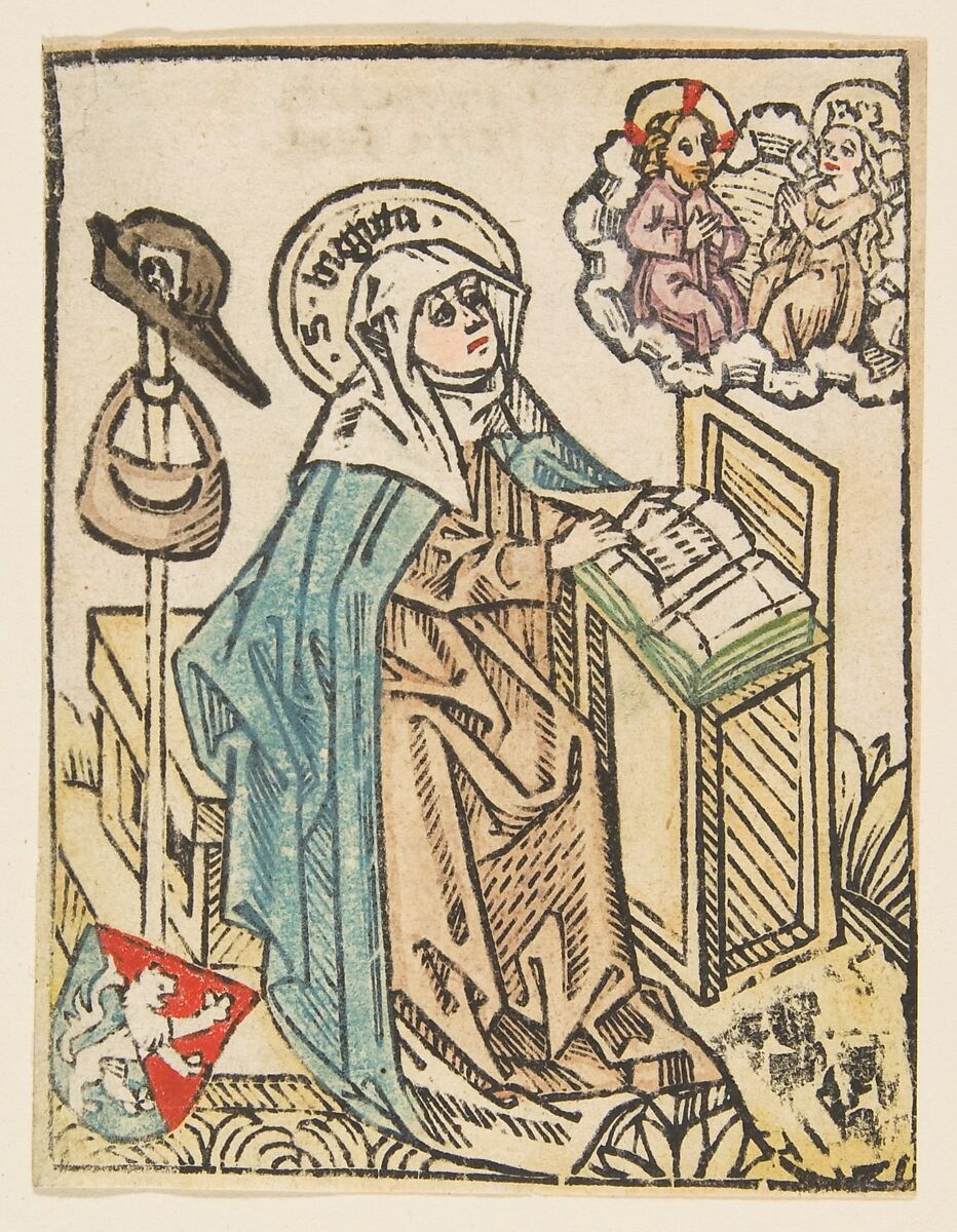 St. Bridget, Anonymous, German, 15th century, Woodcut, hand-colored 