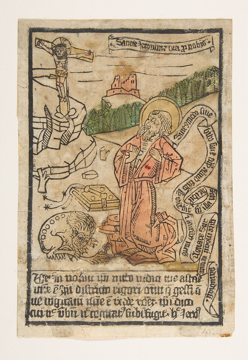 St. Jerome, Anonymous, German, 15th century, Woodcut, hand-colored 