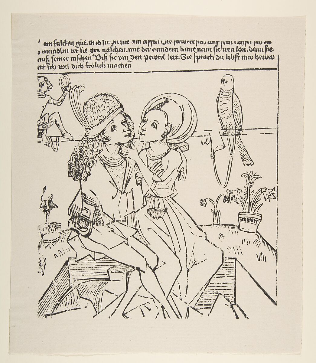 Lovers, Anonymous, German, 15th century, Woodcut; Derschau restrike 