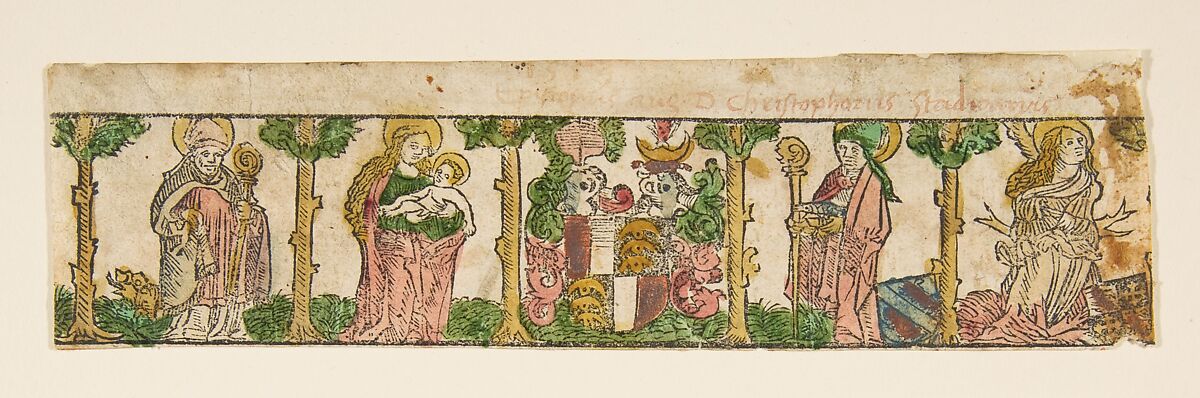Ornamental Border of the Augsburg Diocese, Anonymous, German, 15th century, Woodcut, hand-colored 