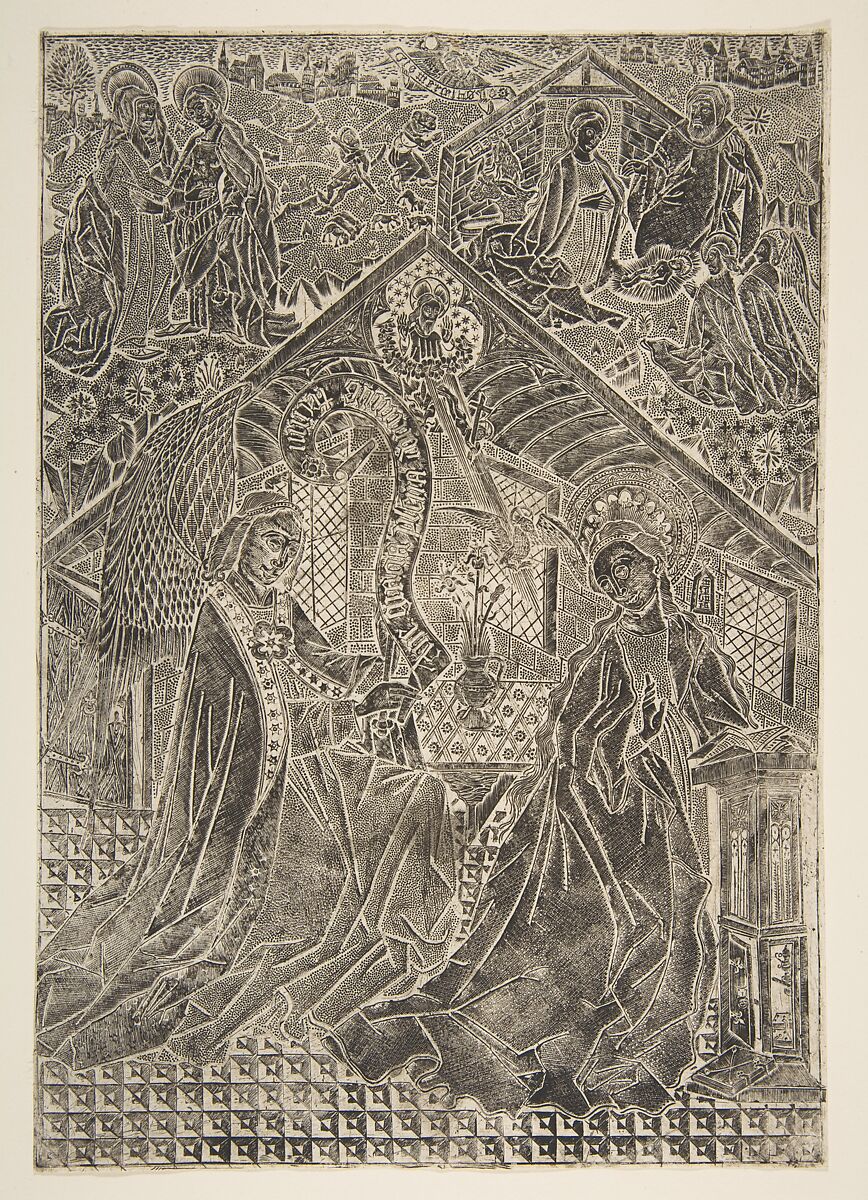 The Annunciation, Visitation, and Nativity (Schr. 2865), Anonymous, German, 15th century, Metalcut 