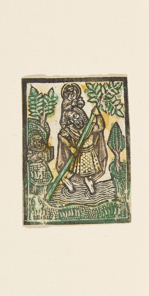 St. Christopher, Anonymous, German, 15th century, Metalcut, hand-colored 
