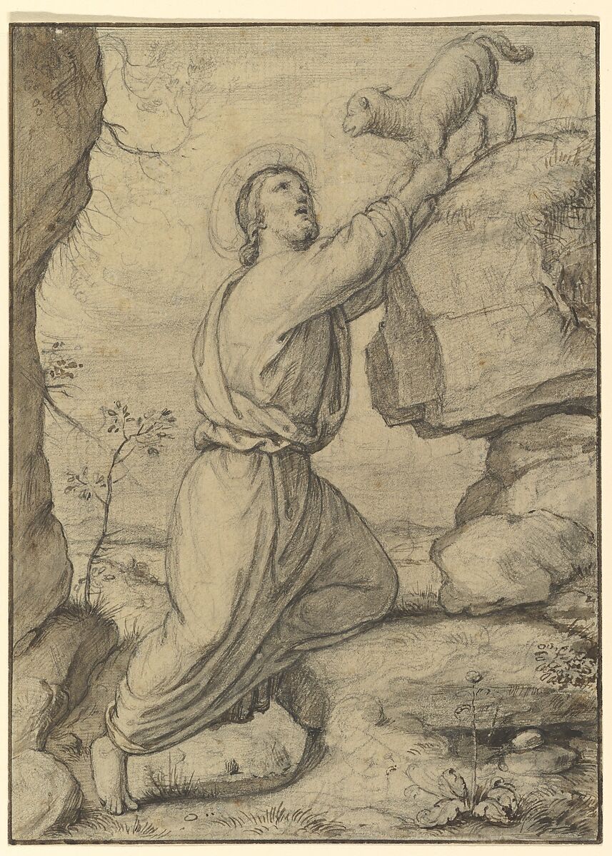 The Good Shepherd; verso: Cloud Studies, Friedrich Olivier (German, Dessau 1791–1859 Dessau), Graphite, pen and brown ink, brush and brown wash; verso: graphite; framing lines in pen and brown ink, possibly by the artist 