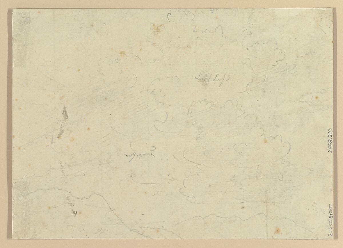 The Good Shepherd (recto); Cloud Studies (verso), Friedrich Olivier (German, Dessau 1791–1859 Dessau), Graphite, pen and brown ink, brush and brown wash (recto); graphite (verso); framing lines in pen and brown ink, possibly by the artist