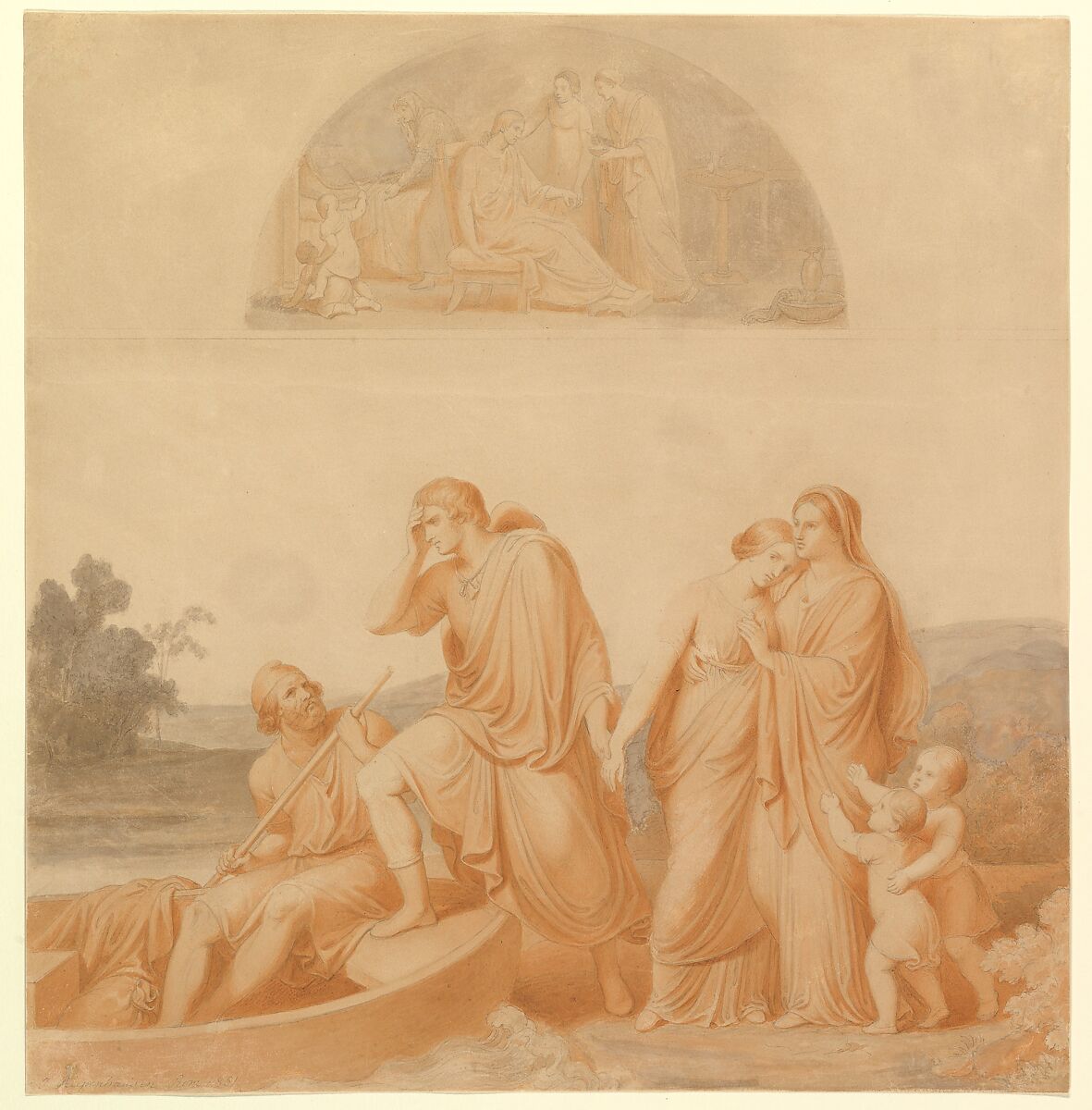 "The Farewell", Johannes Riepenhausen (German, Goettingen 1788–1860 Venice), Graphite, red chalk 