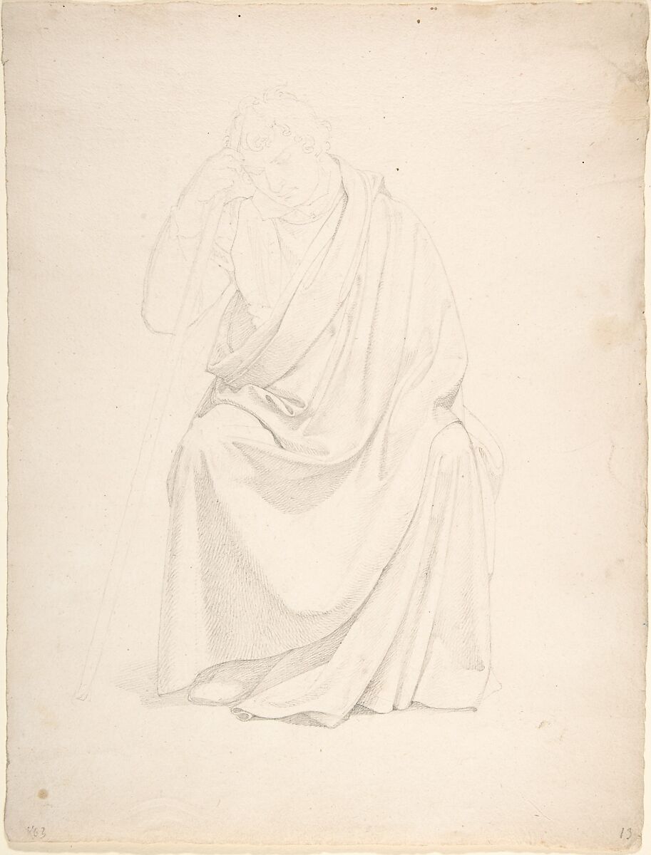 A Drapery Study of a Seated Man, Johann Friedrich Overbeck (German, Lübeck 1789–1869 Rome), Graphite 