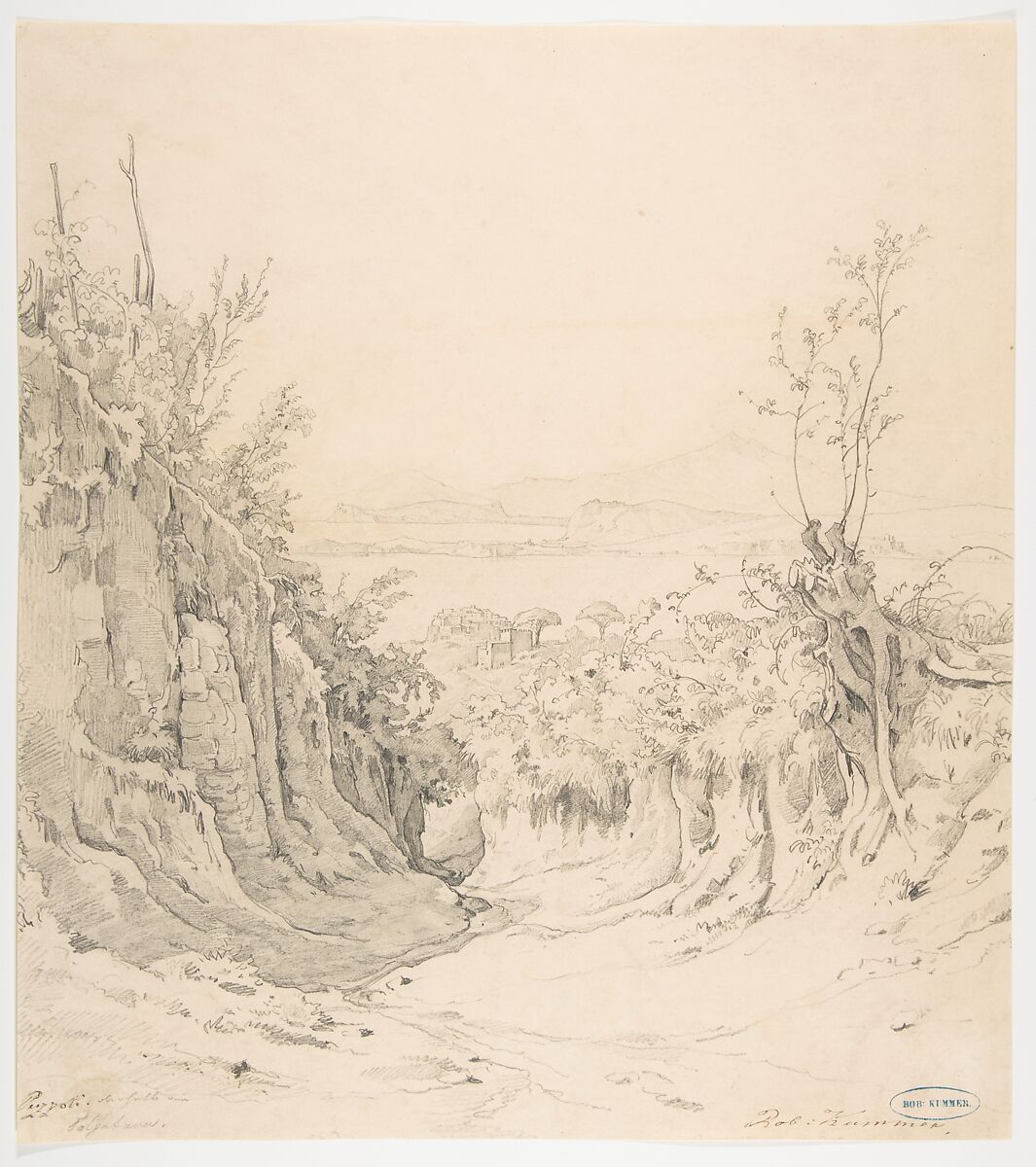 A view of Pozzuoli, seen from the Northeast, Robert Kummer (German, Dresden 1810–1889 Dresden), Graphite 