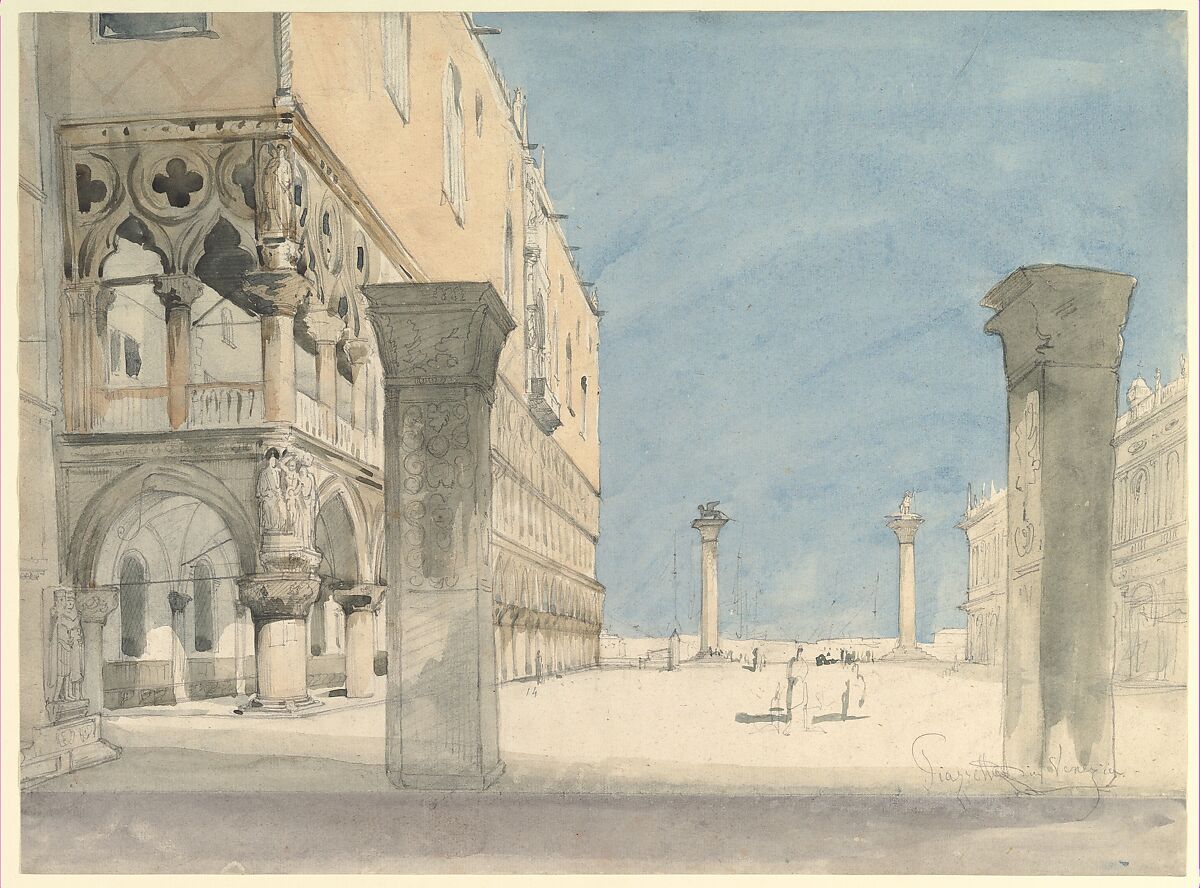 View of the Piazzetta di San Marco in Venice, Wilhelm Gail (German, Munich 1804–1890 Munich), Graphite and watercolor 