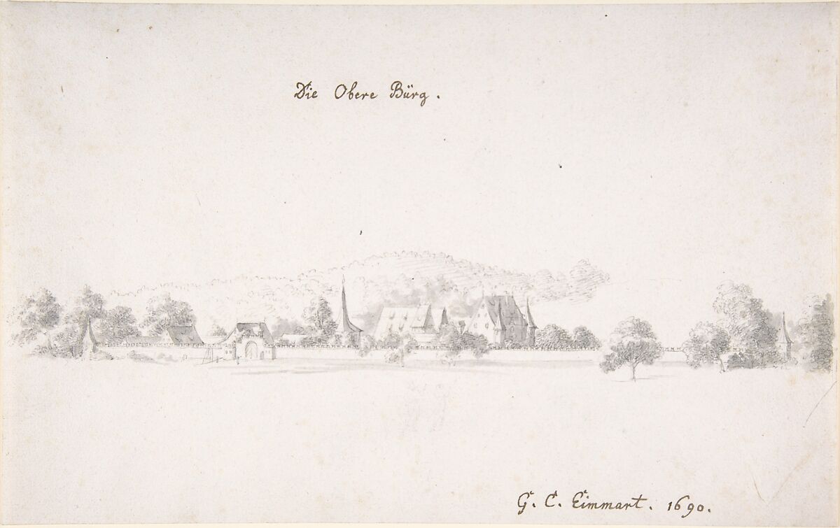 View of the castle at Oberbürg, Georg Christoph Eimmart the Younger (German, Regensburg 1638–1705 Nuremberg), Graphite and wash 