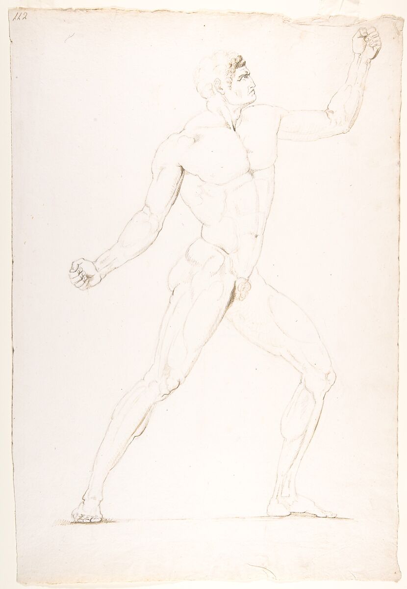 Study of a Nude Man in Profile turned to the Right, Antonio Canova (Italian, Possagno 1757–1822 Venice), Pen and brown ink over graphite 