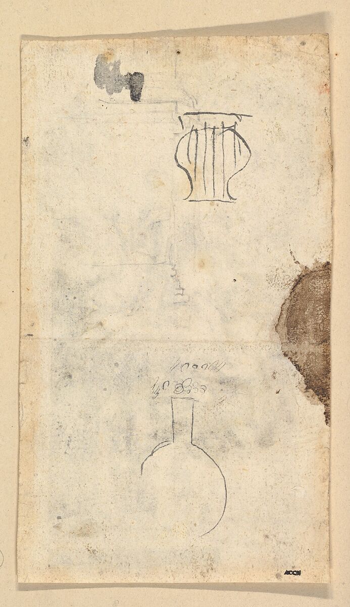 The Ascension of Saint Benedict; verso: Ornamental sketches, Hans Georg Asam (German, Rott am Inn 1649–1711 Sulzbach), Pen and black ink, gray wash, red chalk; construction lines in black chalk; verso: pen and black ink