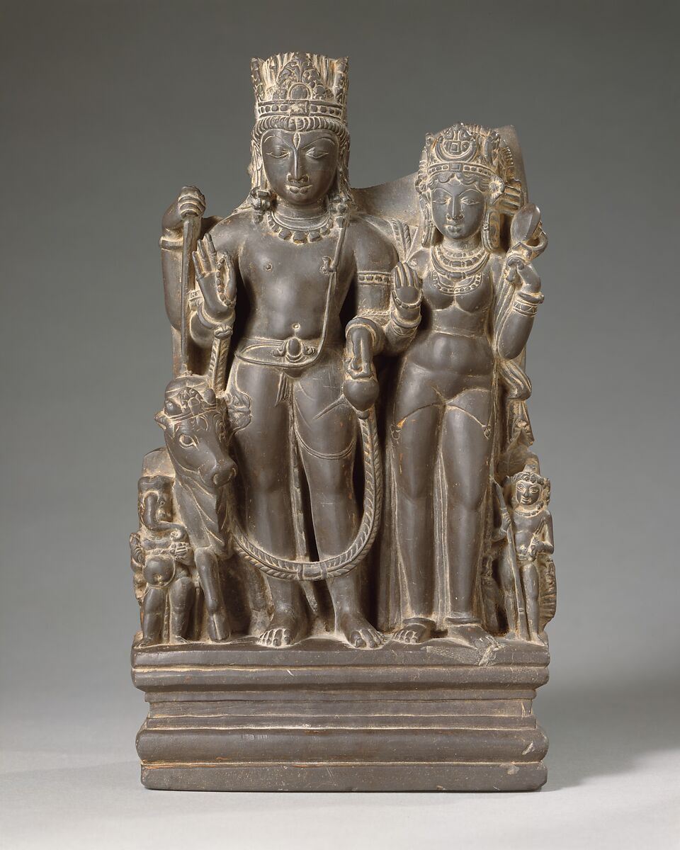 Shiva and Parvati with their Sons Karttikeya and Ganesha and the Calf Bull, Stone, India (Jammu and Kashmir, ancient kingdom of Kashmir) 