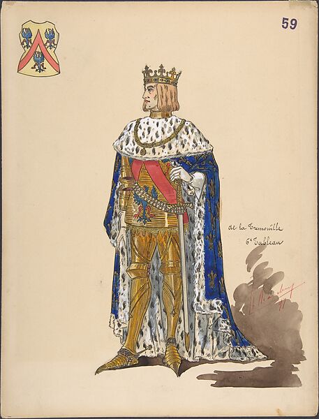 King and Coat of Arms, Sergey Sudeykin (Russian, Smolensk 1882–1946 Nyack), pen and black ink, watercolor, gouache, clear varnish over parts, heightened with white 
